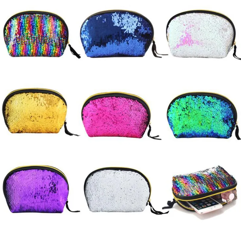 Makeup Bag Mermaid Sequins Cosmetic Bag Glitter Makeup Bags Bling Shell Pouch Party Clutch Bag Storage Bags CYL-YW1020