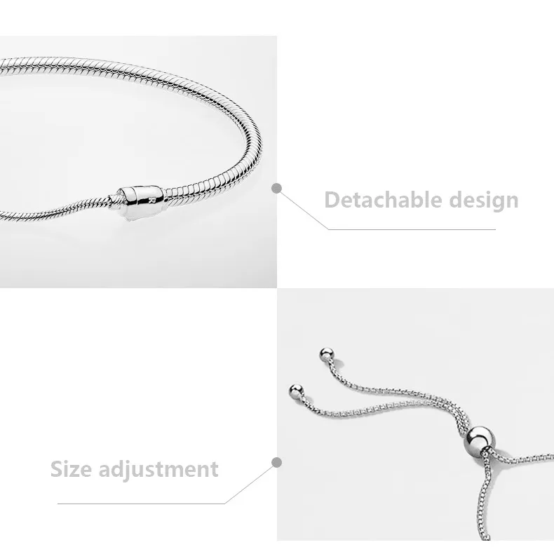 Authentic 925 Sterling Silver Hand rope Bracelets for  Adjustable size Women Wedding Gift Jewelry Bracelet with Original box