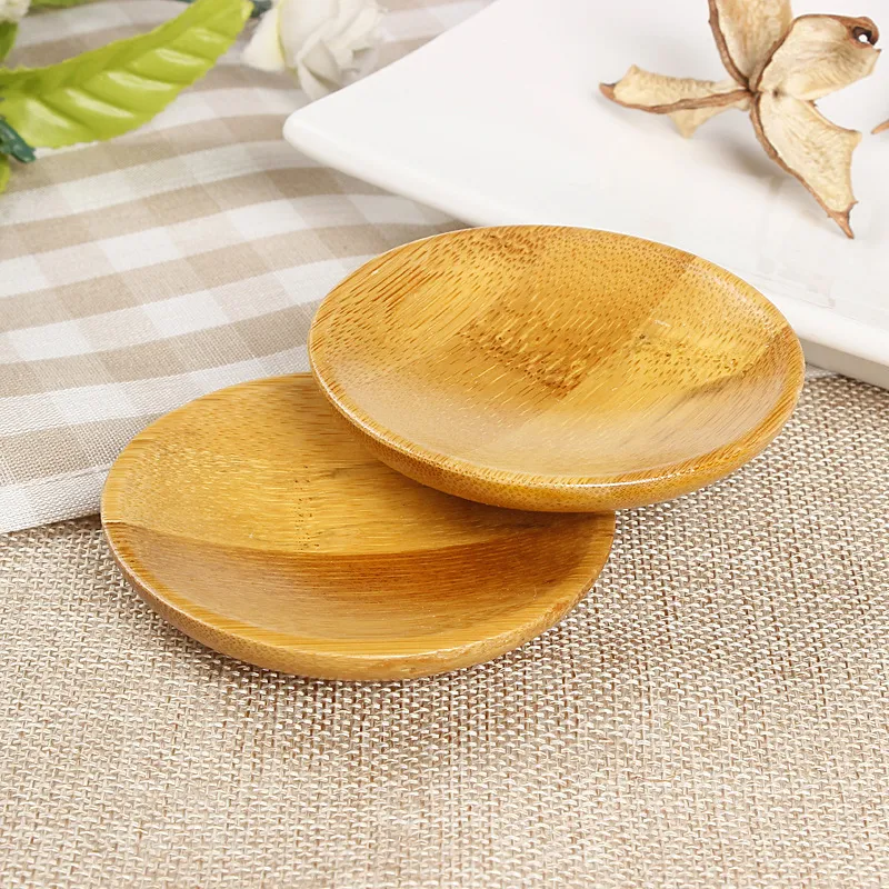 Natuurlijke bamboe kleine ronde gerechten thee mat coaster Landelijk amoureuze gevoelens houten saus en azijn platen tafelgerei plates lade