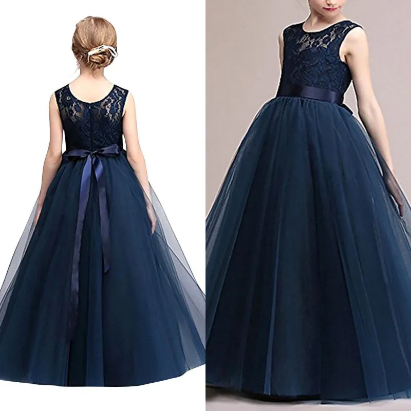 Navy Blue Cheap Flower Girl Dresses In Stock Princess En Linje