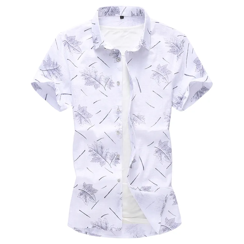 2019 Mężczyzna Bawełniana Pościel Casual Sukienka Koszule Męskie Wysokiej Jakości Beach Hawaiian Koszula Mężczyźni Z Krótkim Rękawem Slim Fit Koszula 5xl 6XL 7XL