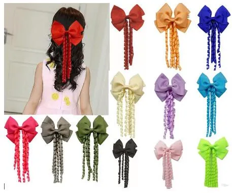 4inch korker streamer ribbon elastic bobble Grosgrain Ribbon Long Korker Tail Fancy Hair Bow With Clip For Girls 20pcs/lot