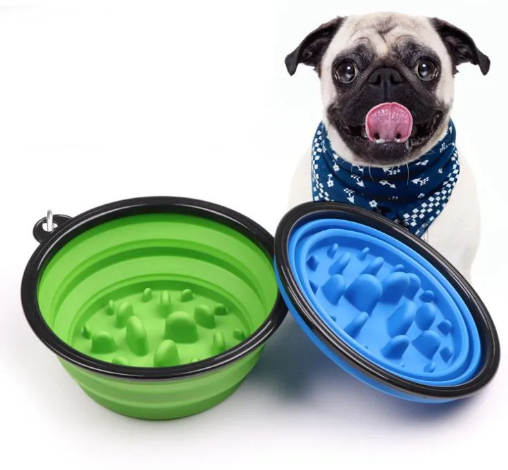 Pliable Chien Chat d'alimentation bol Slow Food Bowl Feeder plat d'eau en silicone pliable Choke bols pour l'extérieur Voyage 9 couleurs SN259