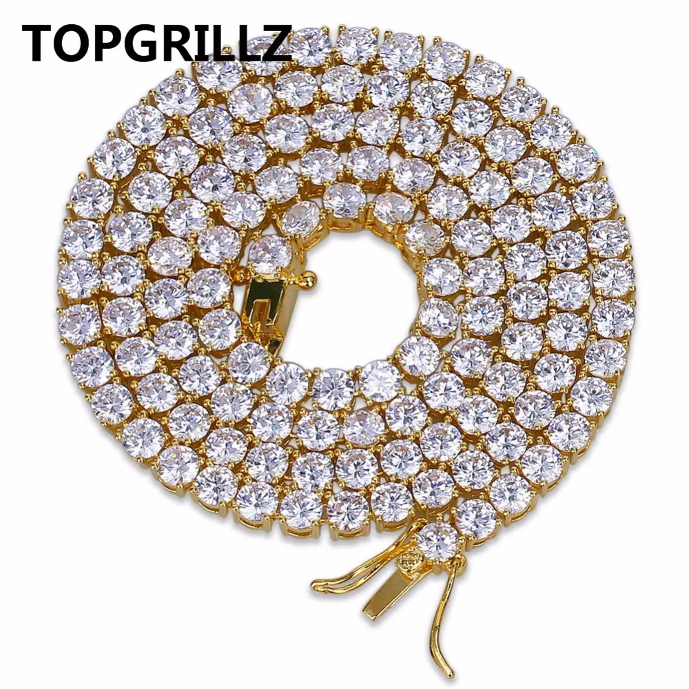 TOPGRILLZ – collier chaîne Hip Hop entièrement glacé, 1 rangée de 4mm, Micro pavé de pierres CZ, bijoux Punk Rock, 20 pouces, 24 pouces