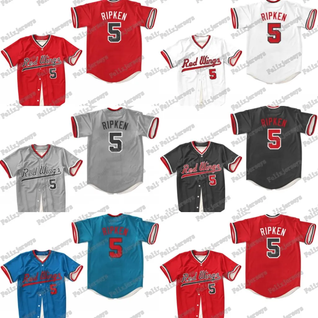 Maglia da baseball Cal Ripken Jr 5 Rochester Red Wings Maglie da baseball del film rosso bianco grigio blu