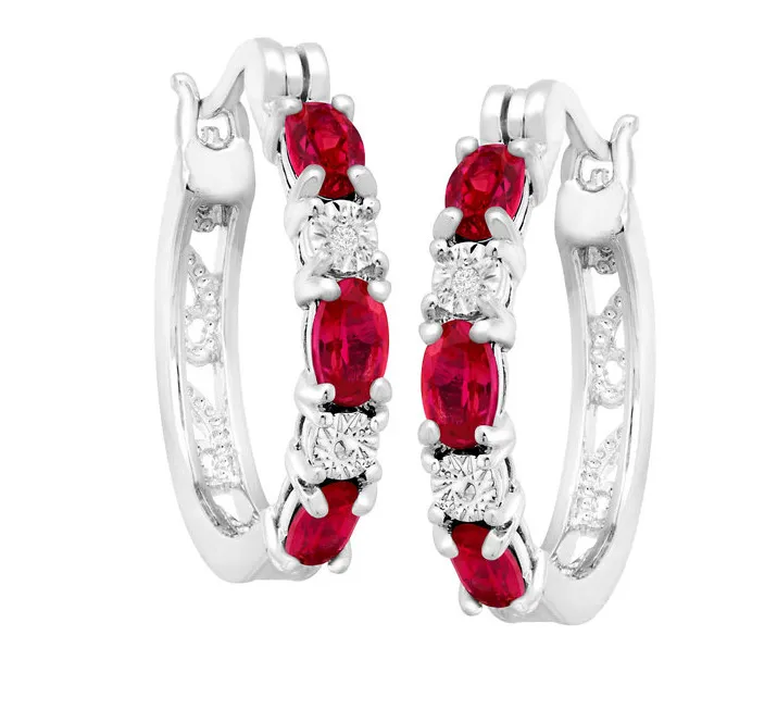 Luckyshine 10Pair 925 Silver Charms Red Ruby Round Antique Earrings For Women White Topaz Zircon Fashion Delicate Earrings