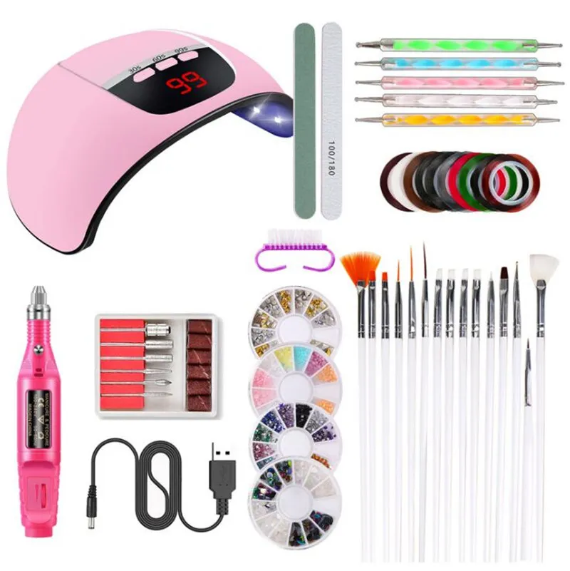 Nail Art Kits Tool Set Lamp Sander File Pen Pen Nail Decoratie Volledige sets voor Learner Starter Salon Gratis Schip 4Set