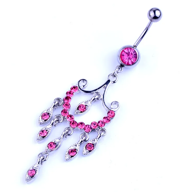 Sexy Tassel Długi Wasit Taniec Brzuch Kryształ Body Biżuteria Ze Stali Nierdzewnej Rhinestone Pępek Bell Button Piercing Dangle Pierścionki dla kobiet