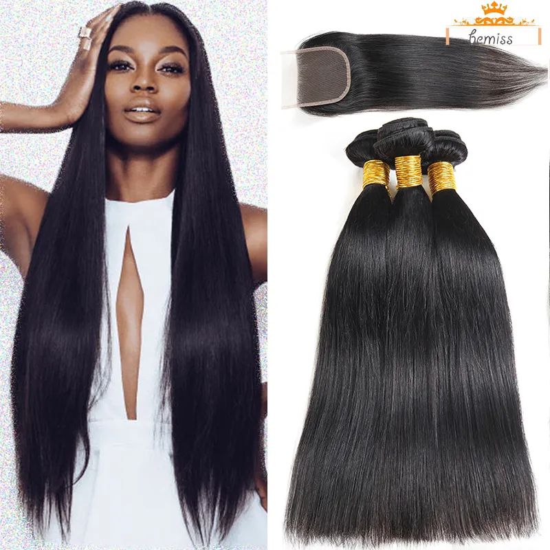 100% Brazilian Hair with Closure Straight Human Hair with Frontal Unprocessed Raw Virgin Human Hair Extensions Peruvian Malaysian Cambodian