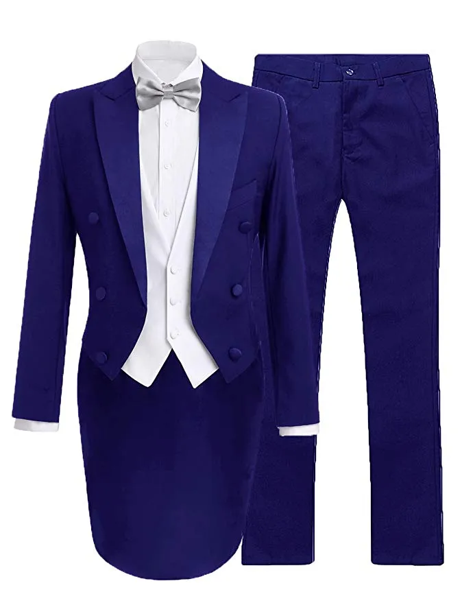 Tailcoat / Sabah Stil Groomsmen Tepe Yaka Damat Smokin Erkek Takım Elbise Düğün / Balo / Akşam Yemeği Best Man Blazer (Ceket + Pantolon + Kravat + Yelek) G134