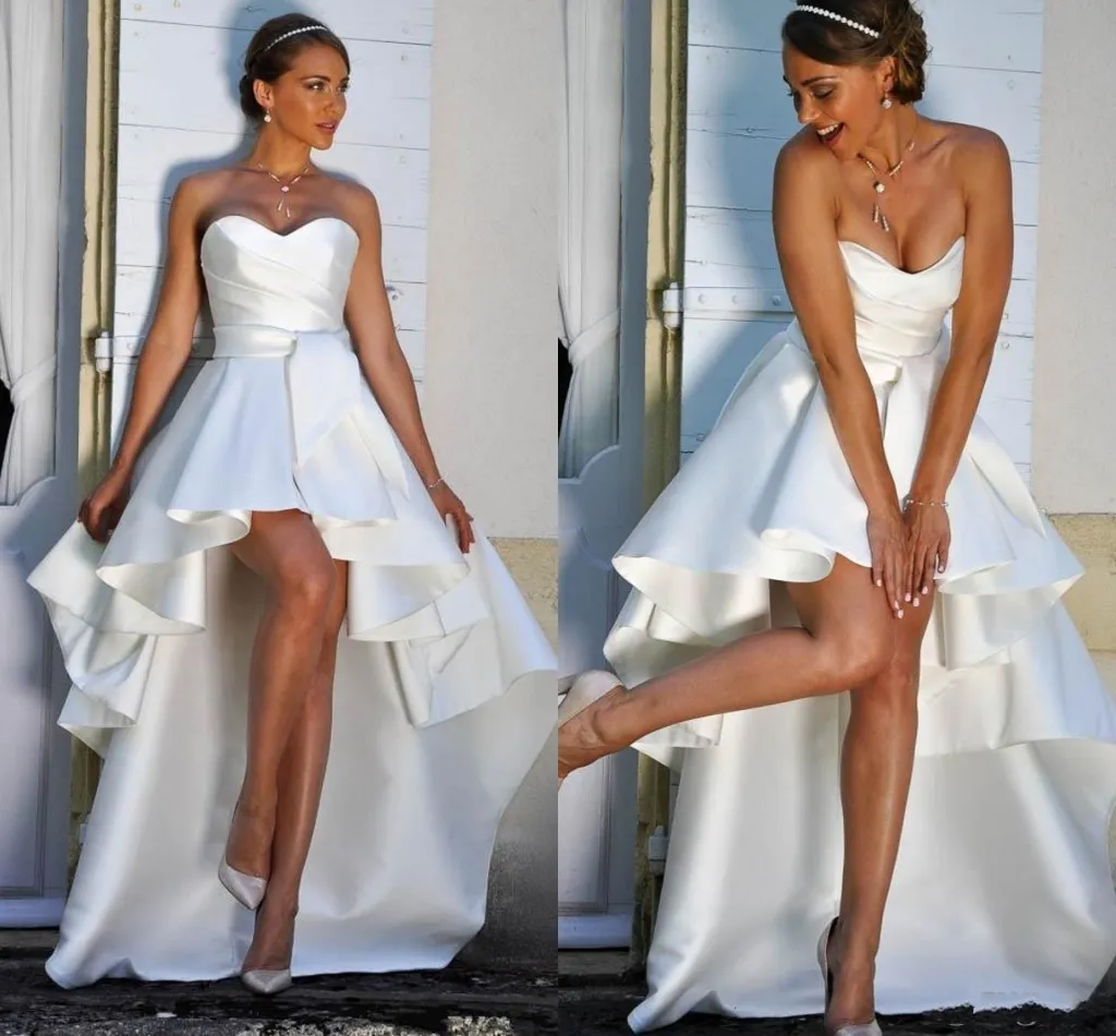 Boho Wedding Dress: Asymmetrical Hi Lo Beach Bridal Gown Strapless