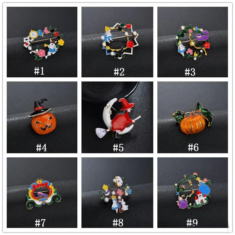 2019 Halloween Enamel Brooches Cartoon Witch pumpkin car Lapel Brooch badge Pin For Women Men Kids Fashion Jewelry accessories