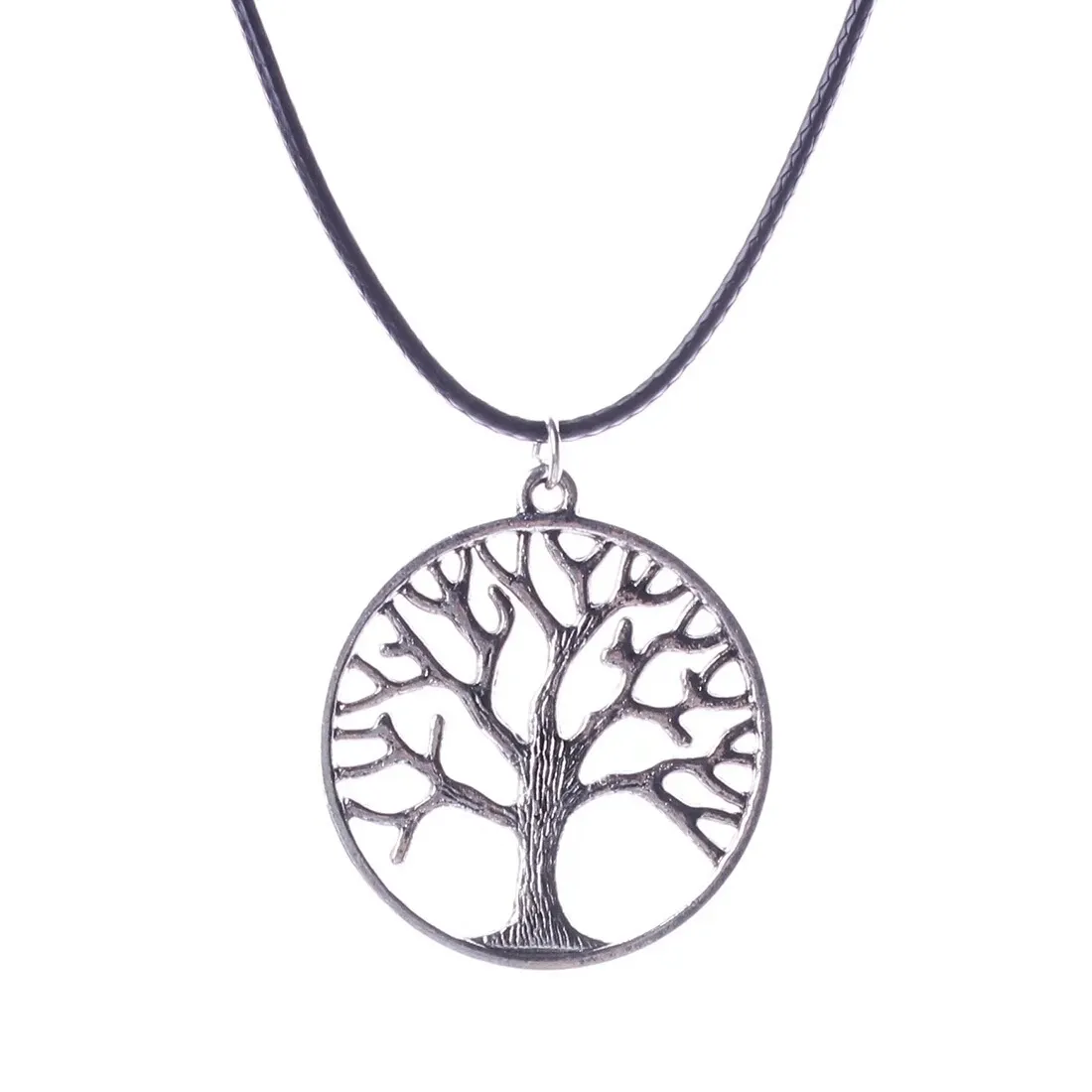 Hayat ağacı kolye kolye gümüş alaşım ağaçları Deri halat kolye kadın kız bitki basit boyun takı ücretsiz kargo
