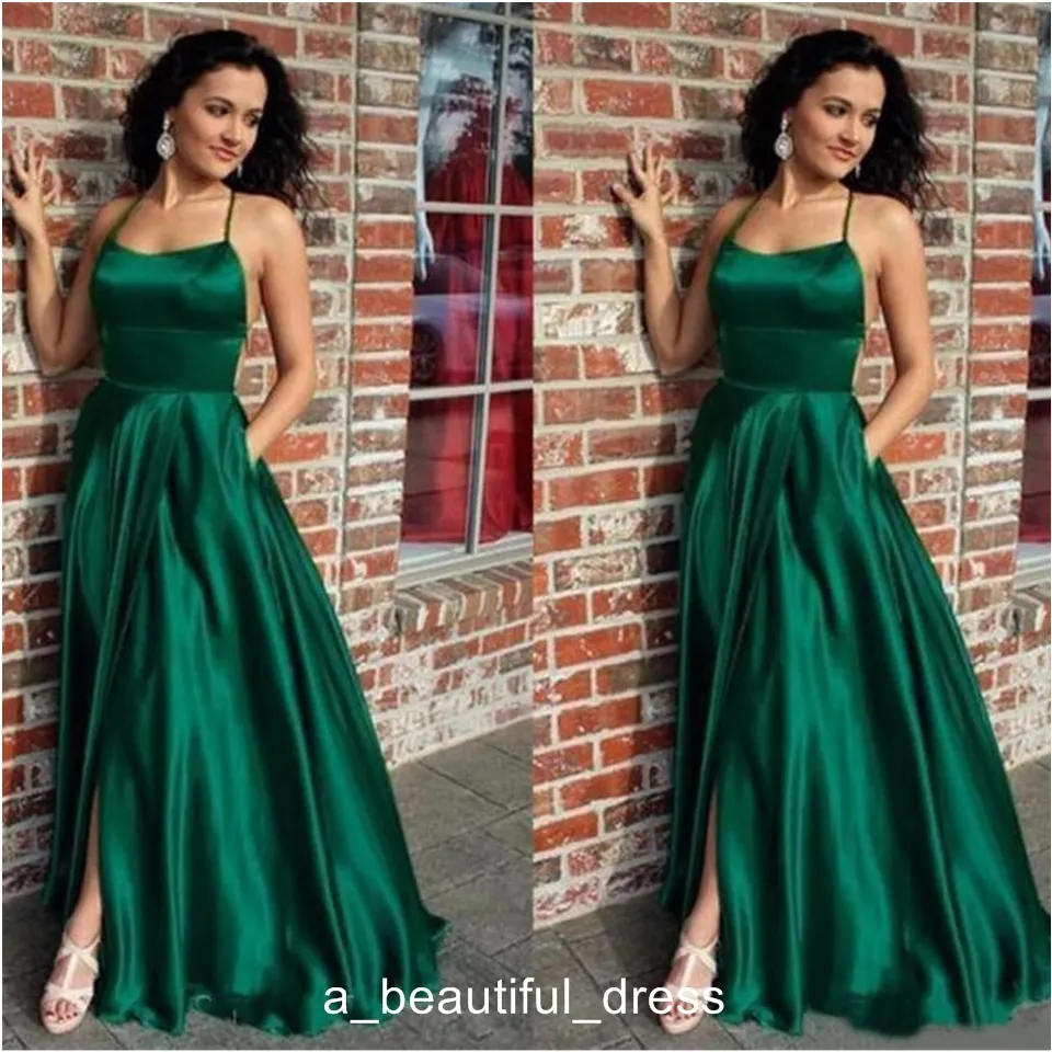 Robe de soirée Simple vert émeraude, col licou, Sexy, dos nu, pour occasions spéciales, robes de soirée formelles, robe de bal, ED1247