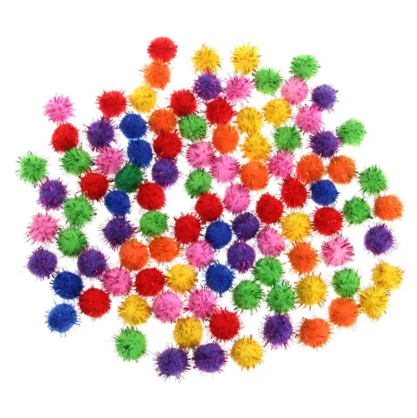 100 piezas coloridas Mini bolas de oropel con purpurina pequeña bola de pompón para juguetes de gato