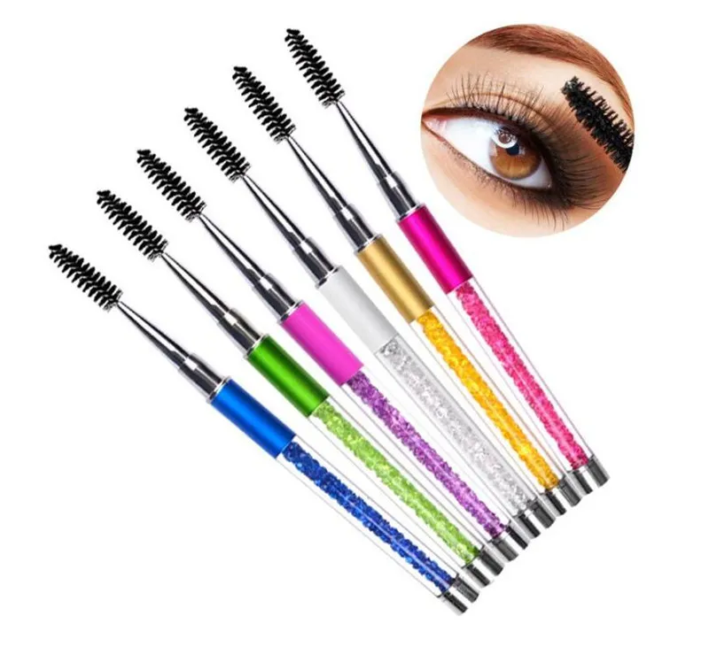 New Health 8 colores Rhinestone Acrílico Mango Cepillos para pestañas Peines Espiral Mascara Varitas Extensión de pestañas Aplicador Spoolers Herramienta de maquillaje