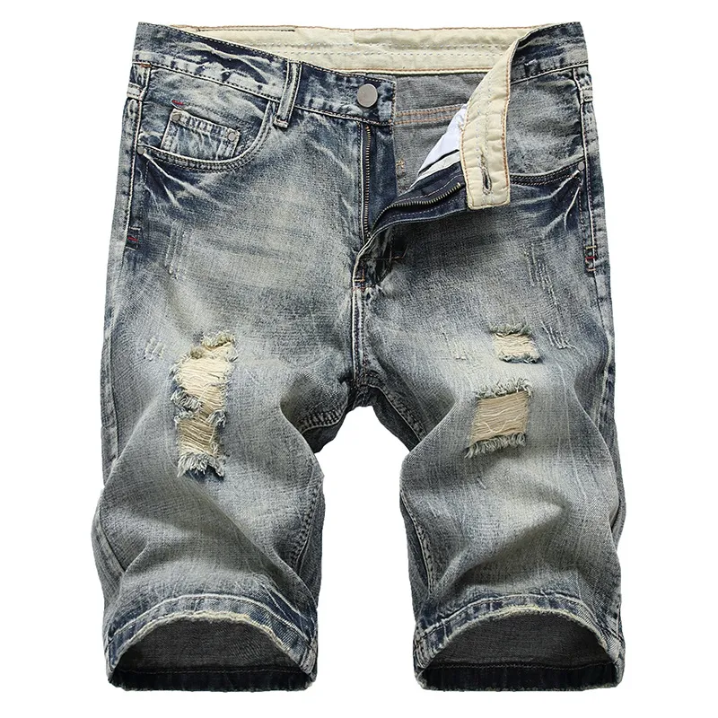 Men's Jeans Straight Ripped Shorts Men Summer Brand Mens Stretch Short Casual Streetwear Elastic Biker Denim 29-42