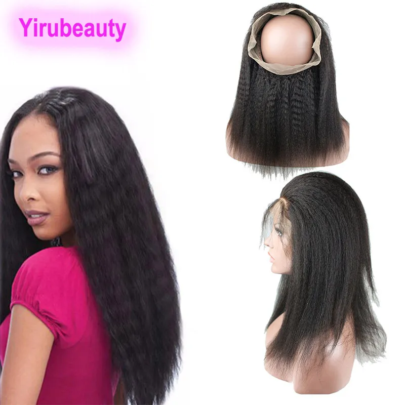 Malaysian Remy Human Hair 360 Lace Frontal Kinky Straight Pre Plucked With Baby Hairs Frontals Kinky Yaki Natural Color 10-24inch