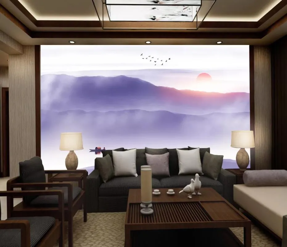 wallpaper for walls 3 d for living room New Chinese landscape scenery living room TV wall modern Chinese landscape background