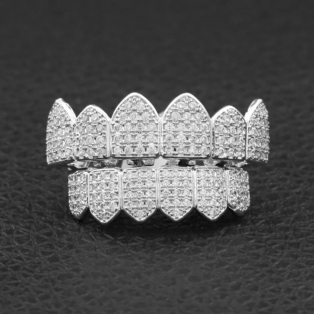 Лучшие хип-хоп ювелирные изделия Mens Grillz Micro-инкрустированного Циркон Стоматологической Грили Золото Серебро Брекеты Рок-стрит