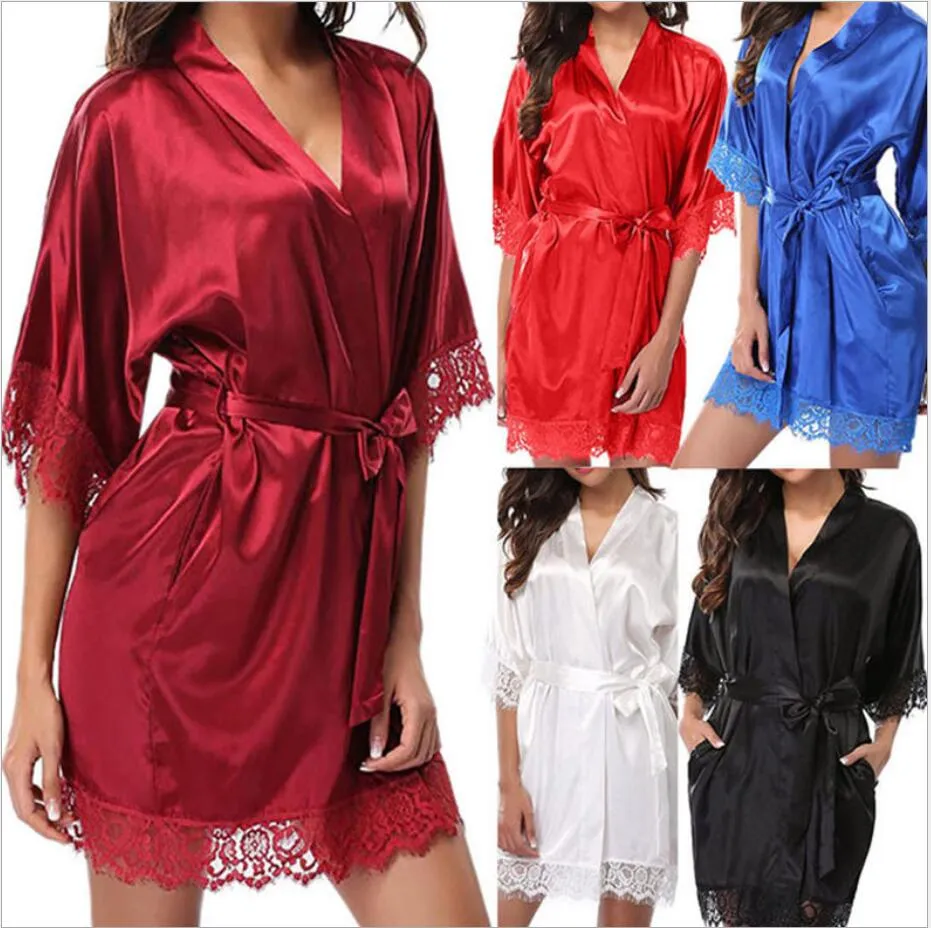 Women Silk Robes transparency plain Color Sleepwear Silk Robe Bath Gown Sleepwear Nightwear Bath Sleep Robes Dress