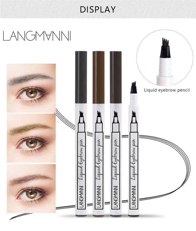 Drop Ship Langmanni Vattentät 4 Gaffel Tips Ögonbryn Tatuering Pen Smudge Proof Super Drable Eye Brow Wenkbrauw Tattoo Pen Beauty Tools