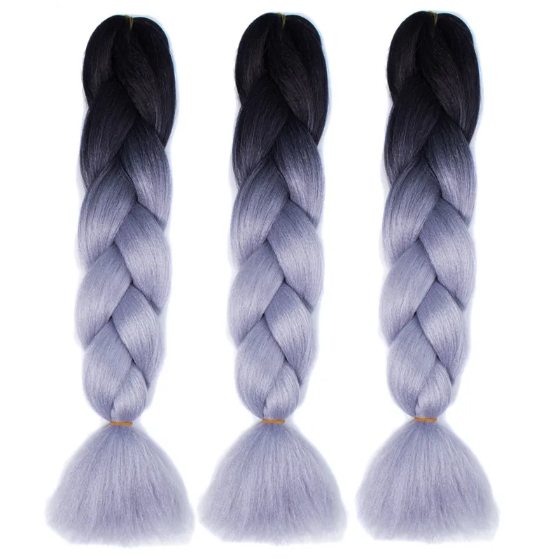 Ombre Xpression Flechthaar, zweifarbig, Häkelzöpfe, synthetische Haarverlängerungen, 61 cm, Box Braid, 100 % Kanekalon-Flechthaar