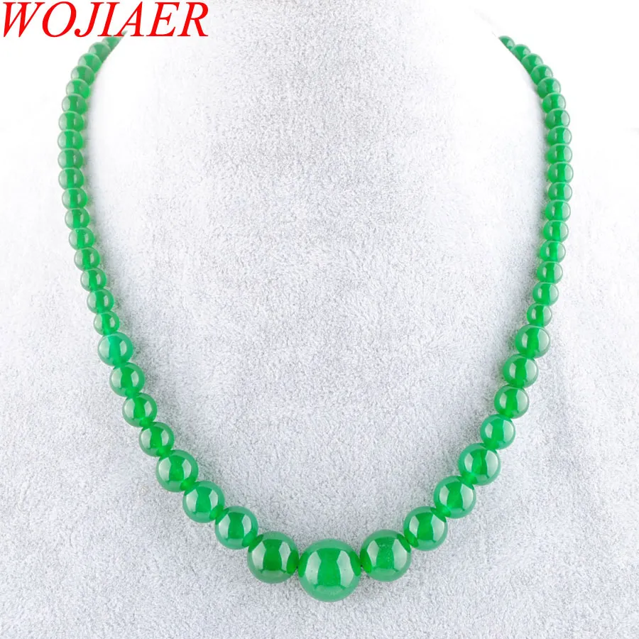 WOJIAER Pietra preziosa di giada verde 6-14mm Perline tonde graduate Collana da donna 17,5 pollici Gioielli in filo F3000