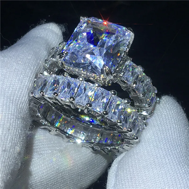 choucong Princess cut Ring Sets 925 Sterling Silver Diamond cz Engagement Wedding Band Rings For Women Men Party Finger Jewelry