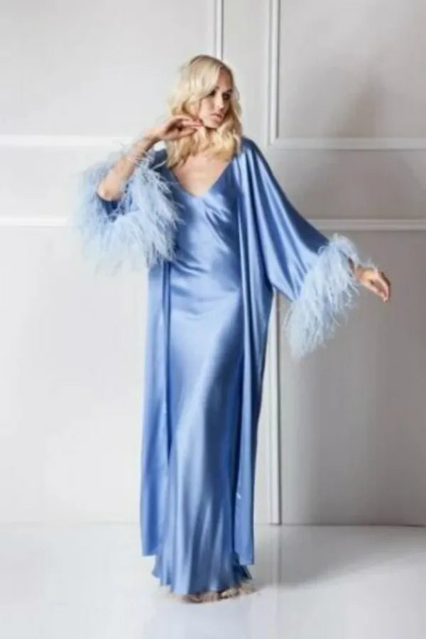 FOCUSNORM Women's Feather Fur Bridal Robe Satin Lingerie Nightgown Bathrobe  Sleepwear Silk Satin Bridal Dressing Gown - Walmart.com