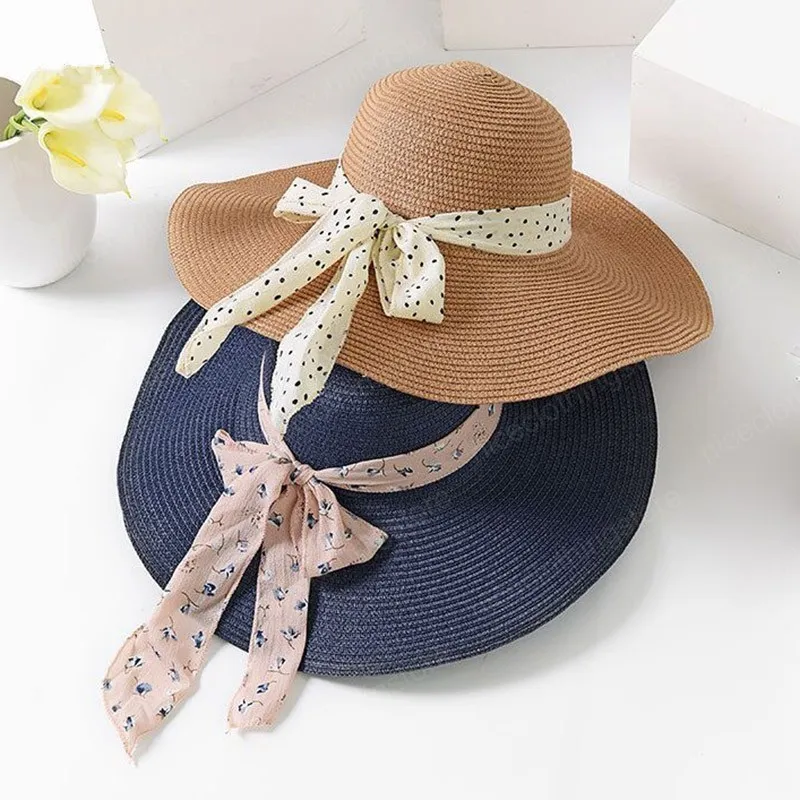 New Summer Female Sun Hat Bow Ribbon Panama Beach Hats For Women Chapeu  Feminino Sombrero Floppy Straw Hat From Niceclothingstore, $4.78