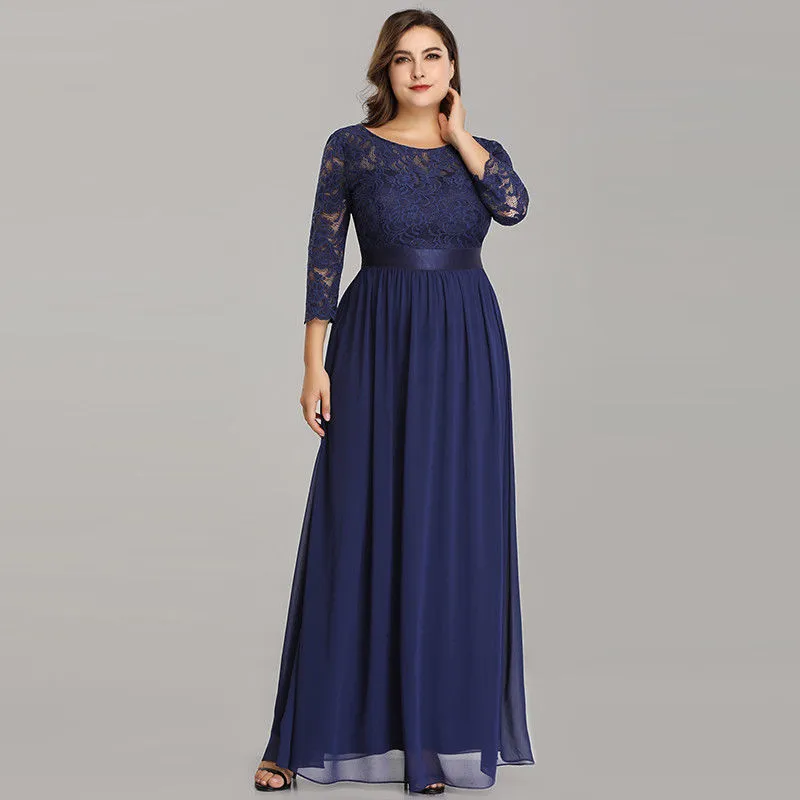 navy blue mother of the bride dresses plus size Serin Plus Size Elegant Luxury Heavy Embroidered Navy Ruched A-Line Long Mother Of The Bride Dress