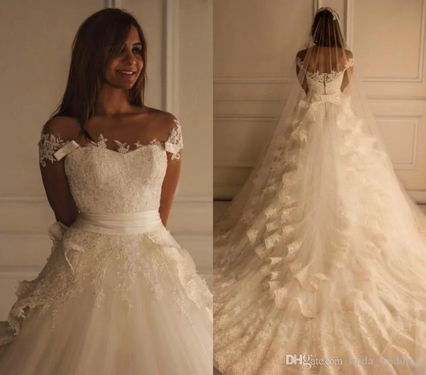 Wiosenne Białe Suknie Ślubne Wspaniały Piękna Linia Koronki Kraj Kościół Ogród Formalna Bride Bridal Suknie Custom Made Plus Size