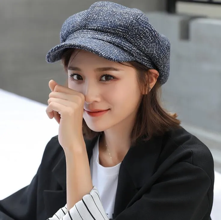 Women s Wool Plaid Beret Hat Flat Top Dome Short Eaves  display picture 1