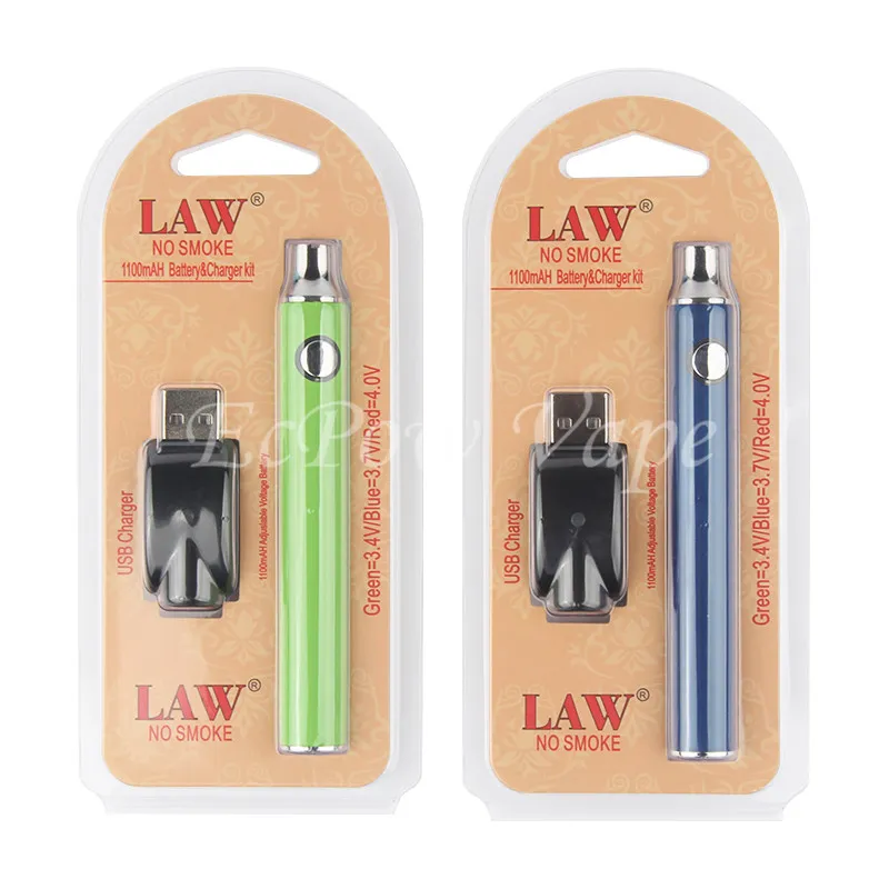LAW Vape Pen Pre Heat Variable Volt Battery 1100mAh Электронная сигарета Ecig 510 Thread Ecigtech Factory Vapes Оптовая