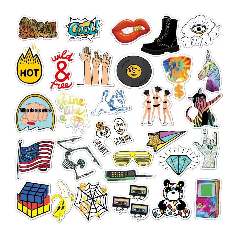 30 stks / partij Landstijl Esthetische Sticker Waterdichte Trendy Stickers voor DIY Waterfles Laptop Macbook Decal Graffiti Patches voor Tieners