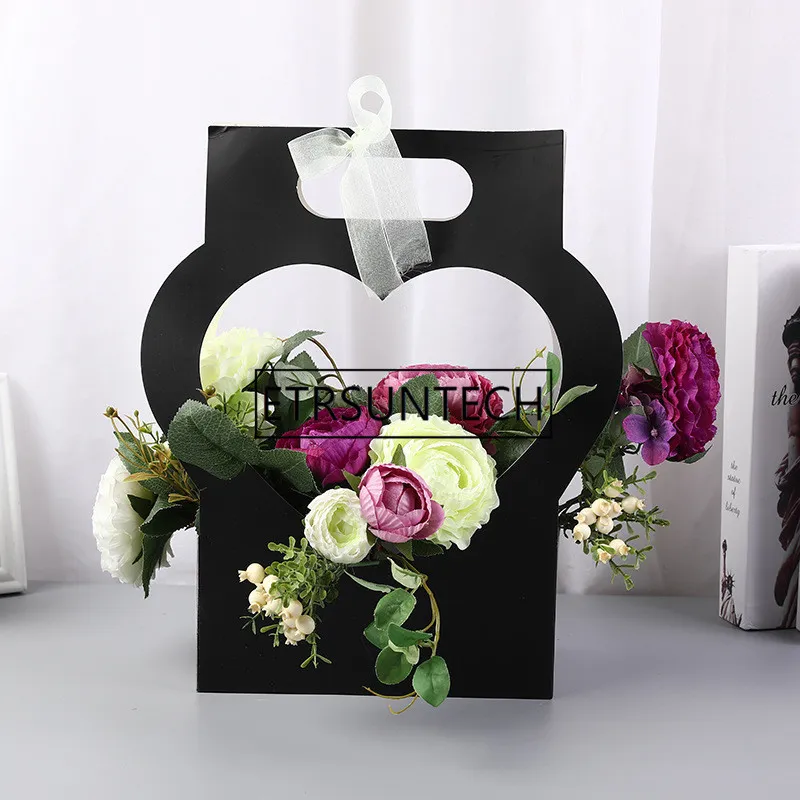 Hand-held Love Flower Box Folding Paper Flower Bag Flower Shop Festival Flowers Arrangement Box wholesale LX2373