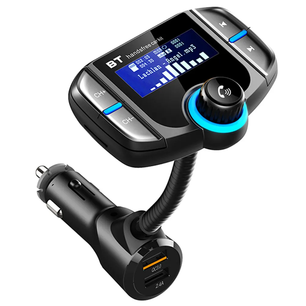 BT70 Bluetooth FM-sändare Bilmonteringssats Trådlös handsfree MP3-spelare QC3.0 Dual USB-portar Billaddare AUX LCD-skärm