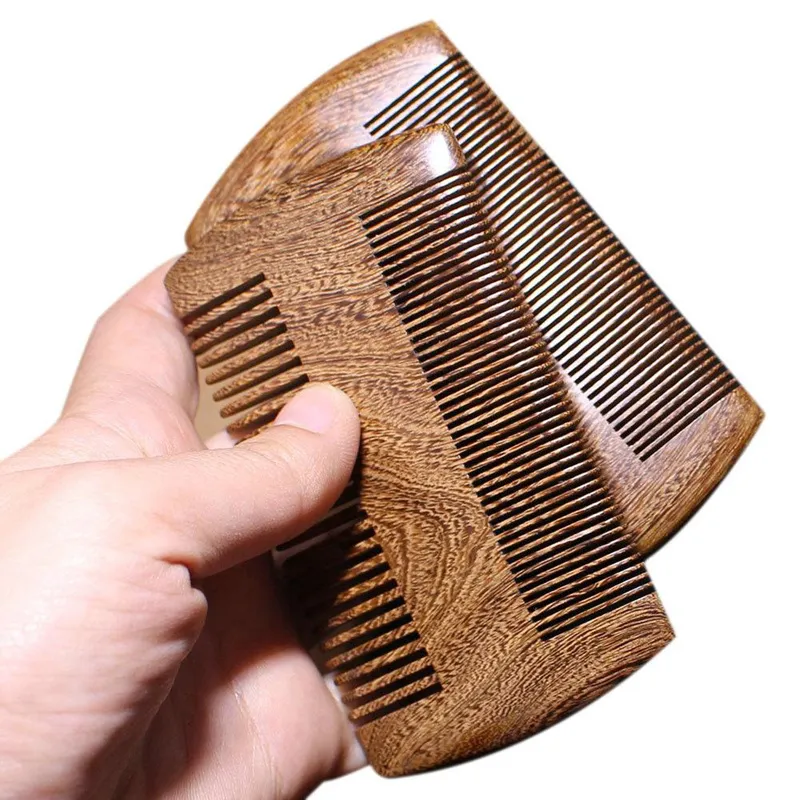 Naturliga Sandalwood Pocket Beard Hair Combs för män - Handgjord naturlig träkamm med tät och glesa tand