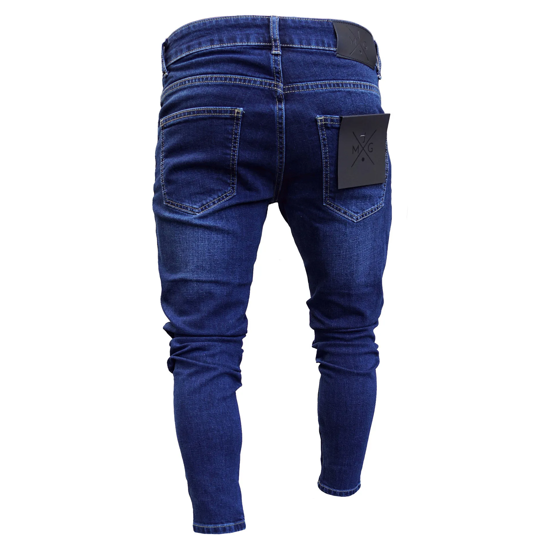 Men's Classic Blue Dark-Washed Regular Fit Joggers Jeans