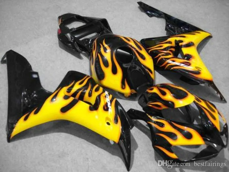 Injection molding Fairings for Honda CBR1000RR 2006 2007 black yellow flames fairing kit CBR 1000 RR 06 07 FD22