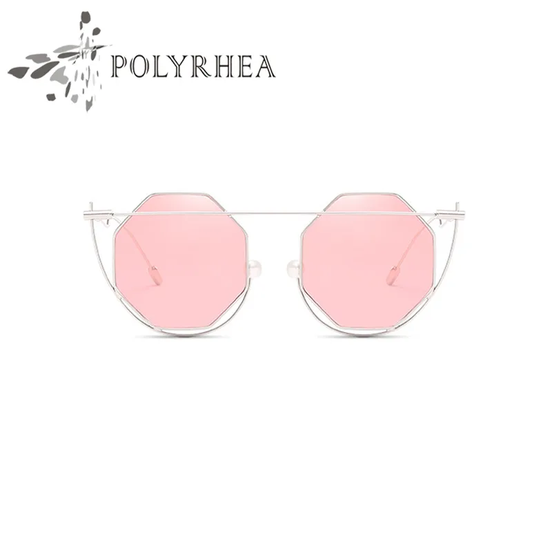 Luxury-Polariserade Solglasögon Högkvalitativa Kvinnor Märke Designer Sun Glasögon Twin-Beams Frame Heptagonal Solglasögon Lins Original Läder Box