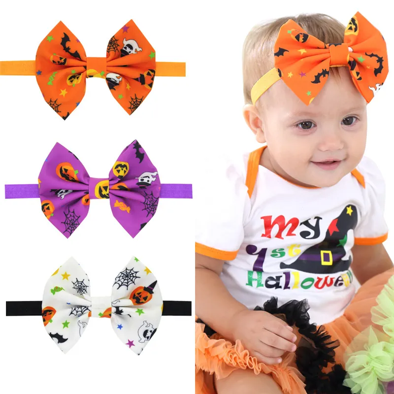 Halloween Elastic Bow Headbands Girls Baby Hair Head Band for Children Kids Cute Cartoon Pumpkin Fashion Festival Headwear Hair Accessories