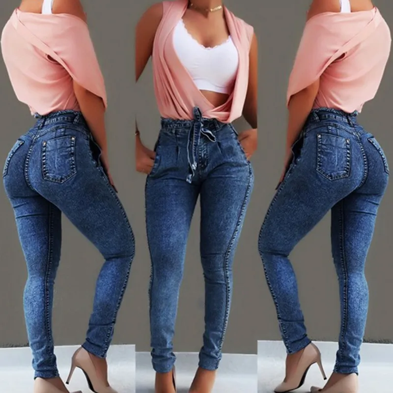 Calças de calça jeans de cintura alta Plus Size Sexy Mulheres Streetwear  Denim Calças de Jeans Lápis Calças Vaqueros Mujer de Cintura Alta Tallas