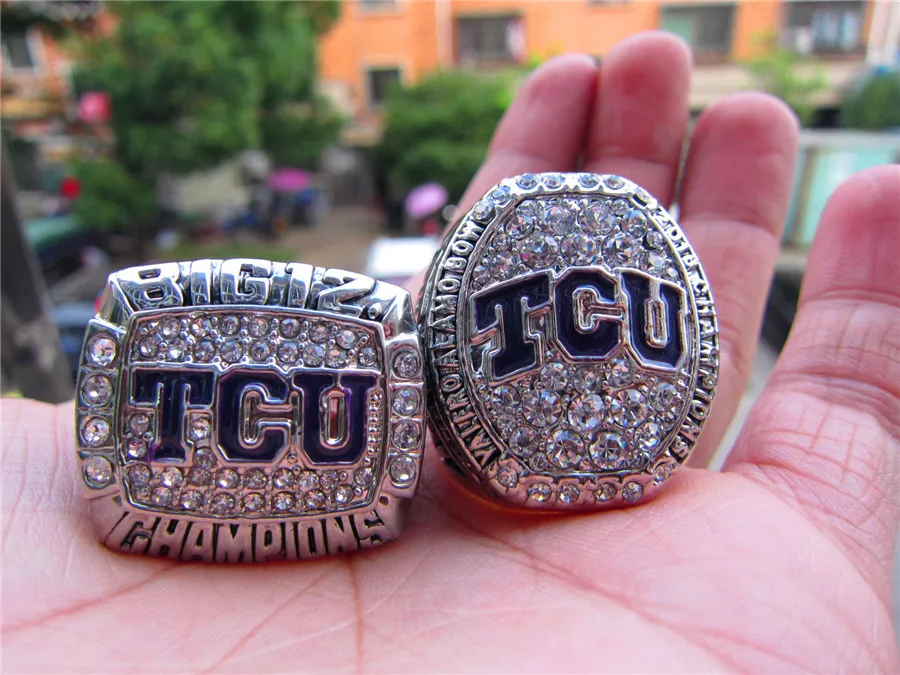 2PCS 2014 2016 TCU Horned Frogs Big 12 Championship Ring Set Souvenir Men Fan Gift Wholesale 2024