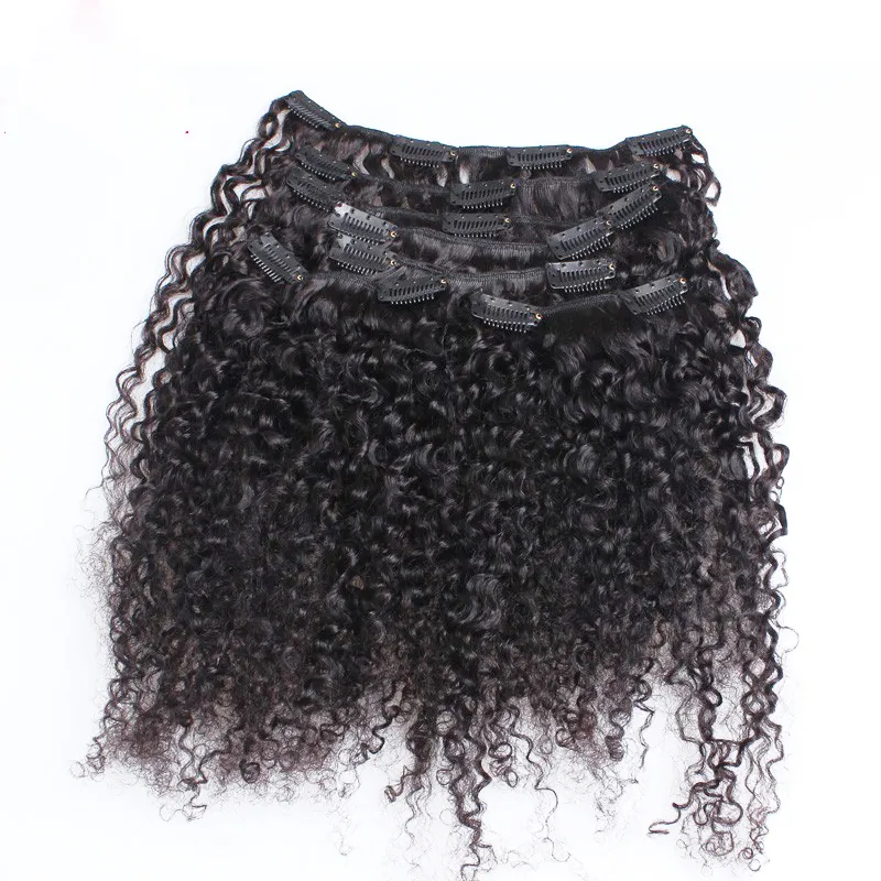 Clip frisé crépus dans les extensions de cheveux clip afro-américain dans les extensions de cheveux humains 100g mongol afro crépus bouclés clip ins cheveux