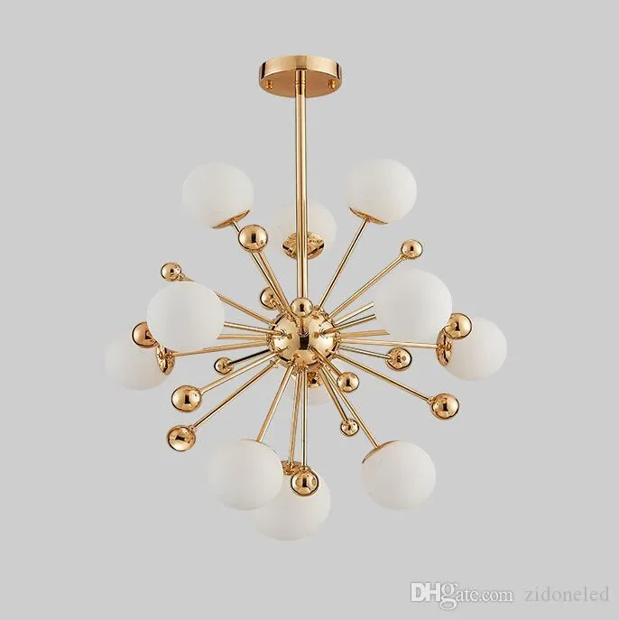 Lampadario a sfera in vetro nordico con tarassaco a LED, illuminazione a sospensione in oro, 11/12/18 luci per camera da letto, sala da pranzo, ristorante