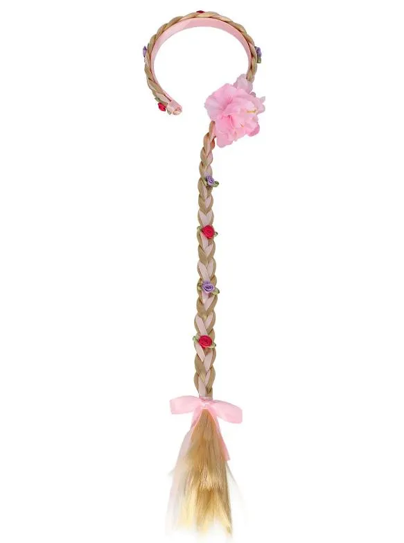 Longue tresse dorée ruban rose fleur bandeaux perruque de Noël bandeau enfants filles Costume déguisement Cosplay accessoires personnalisés faveurs de fête