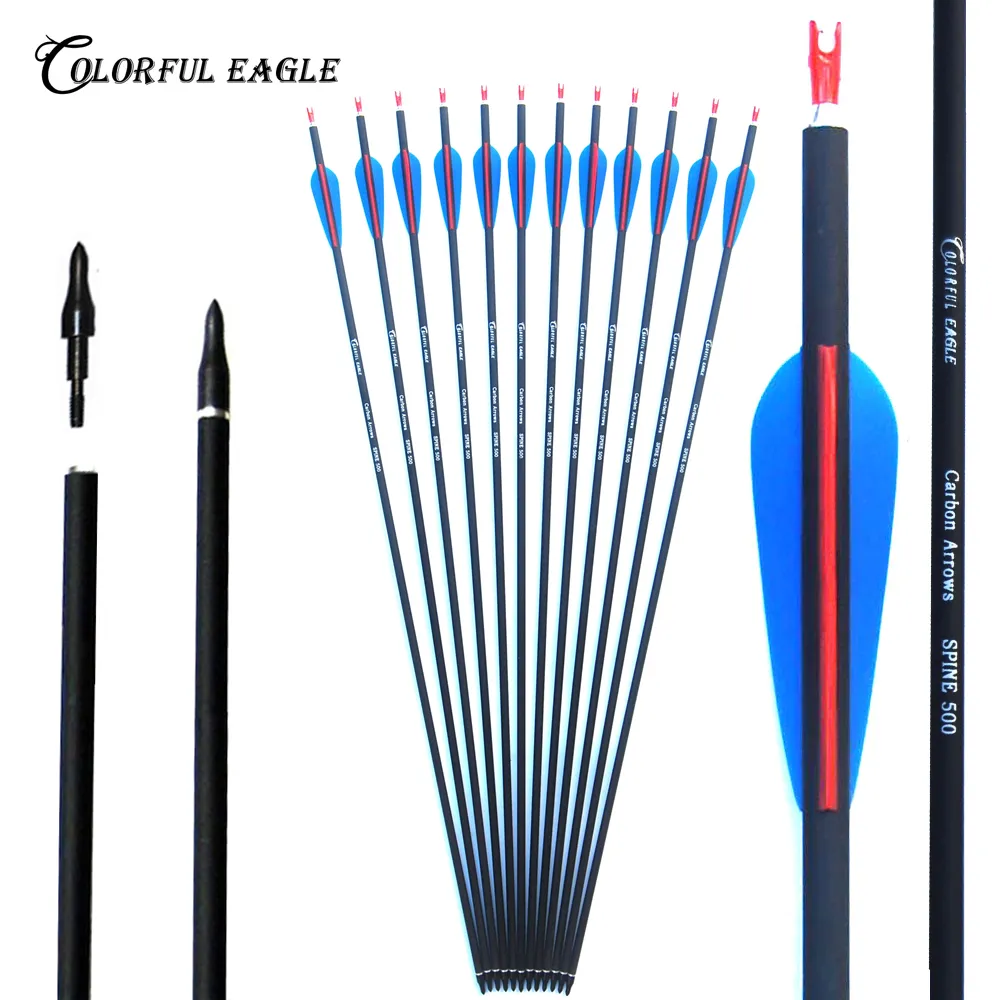 28 дюймов / 30 дюймов / 31inche Spine 500 Archery Endergery Hearning Carbon Arrows OD7.6mm Spine 500 для восстания Соединительные луки стрелка стрельба