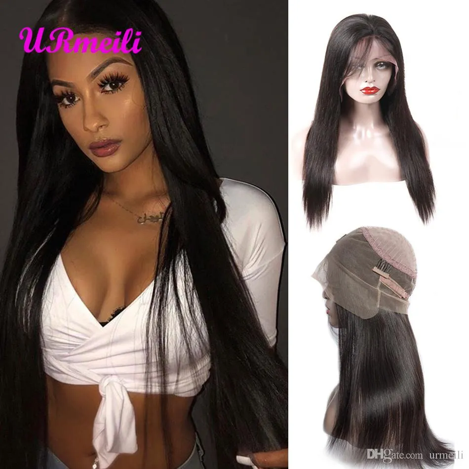 360 Full Lace Frontal Human Hair Wigs Straight Brasilian Remy Hair Wigs för svarta Kvinnor 22.5 * 4 * 2 Naturfärg Pre Plucked Blired Knots